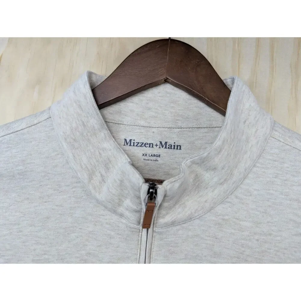 Mizzen+Main Men's XXL 1/4 Zip Pullover Sweater Heathered Beige Stretch Knit